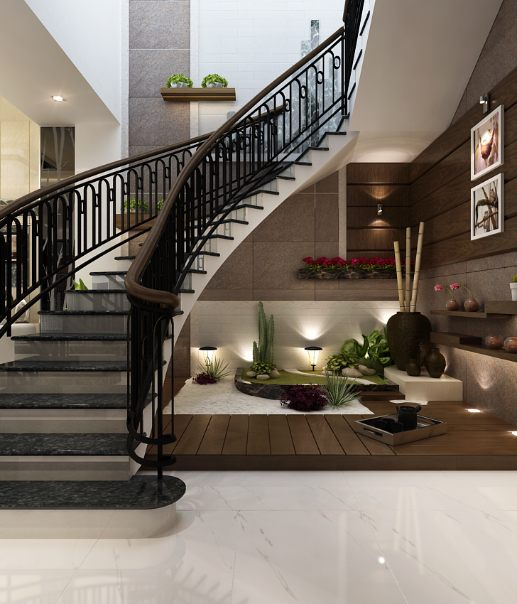 Vườn khô dưới gầm cầu thang - Bí quyết biến không gian nhỏ thành điểm nhấn độc đáo